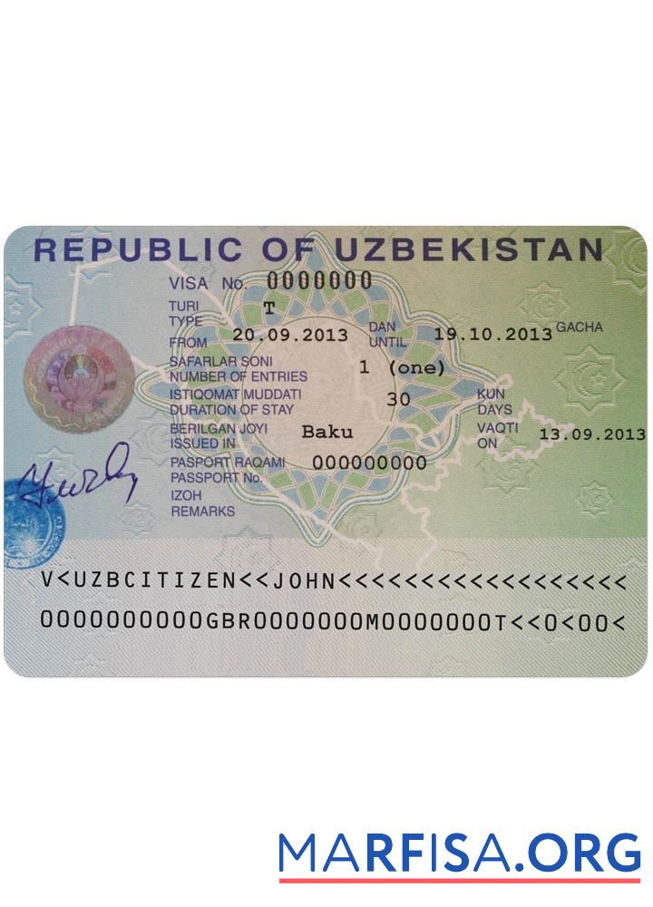 Blank Uzbekistan visa example